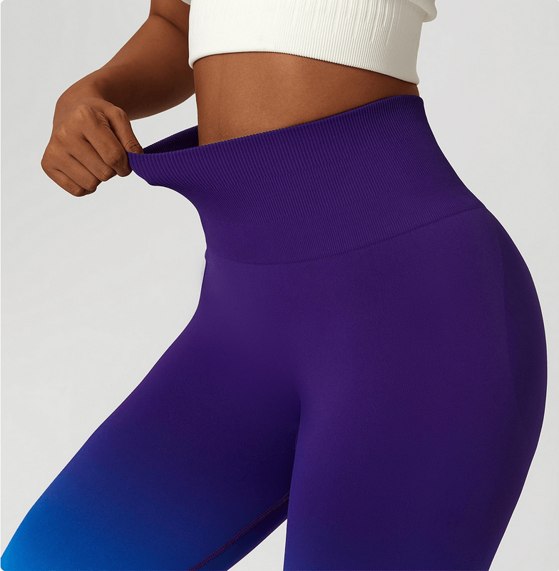 Women's gradient seamless elastic high waist leggings for yoga, showcasing durable stretch for fitness and active lifestyle.